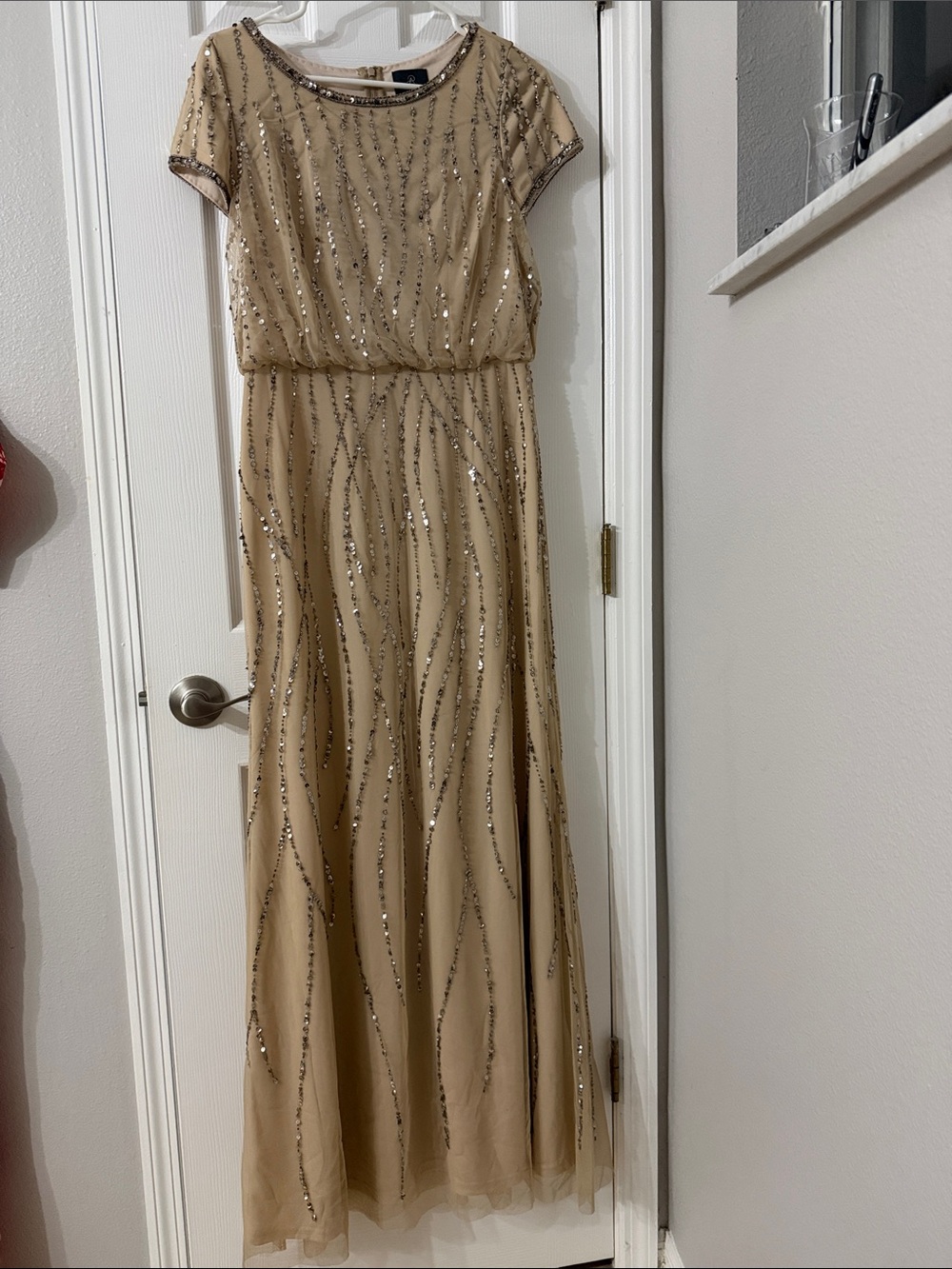 Adrianna Papell Champagne Sequin Maxi Dress